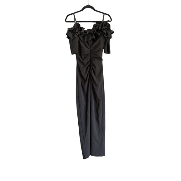 XSCAPE Long Crepe Off The Shoulder Ruffle Short Sleeve Black Size 6P NWT - Picture 5 of 5